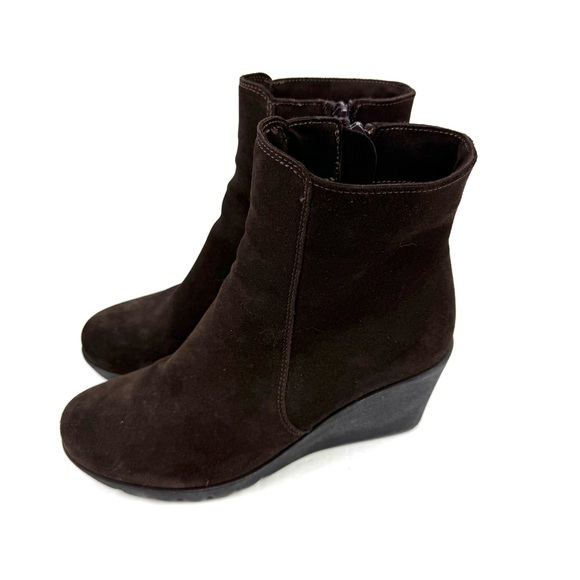 La Canadienne Wedge Boot 8.5 Brown Suede Zip Up Heeled Bootie Made In  Canada - Picture 1 of 11